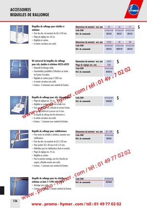 ACCESSOIRES 
BEQUILLES DE RALLONGE 


B&eacute;quilles de rallonge pour &eacute;chelles &agrave; 
&eacute;chelons 

&ndash; Pour des dim. de montants de 60 &agrave; 100 mm. 
&ndash; Plage de r&eacute;glage env. 60 cm. 
&ndash; R&eacute;glable en continu. 
&ndash; A monter soi-m&ecirc;me sans outils. 
Kit universel de b&eacute;quilles de rallonge 
pour &eacute;ch. doubles &agrave; &eacute;chelons 4023+6023 

&ndash; Dispositif de blocage solide. 
&ndash; Innombrables possibilit&eacute;s d&lsquo;utilisation sur toutes 
les formes d&lsquo;escaliers. 
&ndash; R&eacute;glable en continu jusqu&lsquo;&agrave; 1000 mm. 
&ndash; A monter soi-m&ecirc;me sans outils. 
&ndash; Contenu : 2 extensions avec mat&eacute;riel de fixation. 
B&eacute;quille de rallonge pour &eacute;ch. t&eacute;lescopiques 

&ndash; Plage de r&eacute;glage env. 45 cm. 
&ndash; R&eacute;glable en continu &agrave; partir de la taille 4x4. 
&ndash; Pour une taille de 4x3, utilisable de mani&egrave;re limit&eacute;e, 
aucune possibilit&eacute; de la pousser vers le haut. 
La b&eacute;quille de rallonge doit &ecirc;tre d&eacute;mont&eacute;e ici. 
&ndash; A monter soi-m&ecirc;me sans outils. 
&ndash; Contenu : 1 extension avec mat&eacute;riel de fixation. 
B&eacute;quille de rallonge pour stabilisateurs 

&ndash; Pour toutes les &eacute;chelles &agrave; &eacute;chelons courantes avec 
stabilisateurs. 
&ndash; Pour des dim. de montants de 60 &agrave; 100 mm. 
&ndash; Pour sections 50 x 30 mm et 60 x 25 mm. 
&ndash; Utilisables pour les stabilisateurs droits et arrondis. 
&ndash; Plage de r&eacute;glage env. 45 cm. 
&ndash; R&eacute;glable en continu. 
&ndash; Pour le premier montage, une cl&eacute; &agrave; fourche est 
requise; utilisable ensuite sans outils. 
&ndash; Contenu : 1 extension avec mat&eacute;riel de fixation. 
B&eacute;quille de rallonge pour les &eacute;chelles &agrave; 
&eacute;chelons en bois 7-1490 et 7-1410 
&ndash; Montage sans outils. 
&ndash; Contenu : 1 rallonge, y compris mat&eacute;riel de fixation.